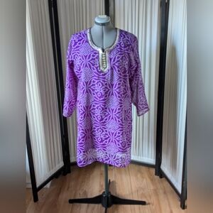 Indian, purple&white with batik designs, long sleeve, tunic